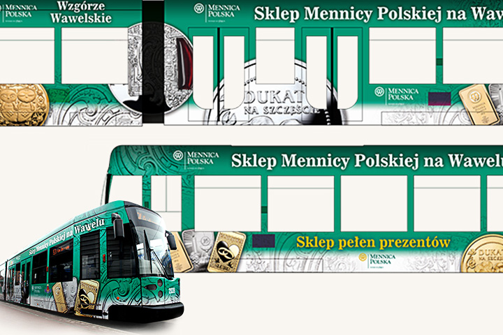 Naklejka na tramwaj dla Mennicy Polskiej.